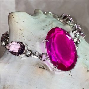 Sparkly Hot Pink Topaz + light pink Quartz handcrafted statement Bracelet
